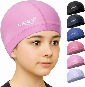 COOLMATE Fabric Swim Cap for Kid 3 4 6 8 14 16, Silicone Waterproof Layer, Cloth Swim Cap for Boy, Girl, Youth, Lightweight and Comfortable, Perfect for Pool, Beach, Lap Swimming