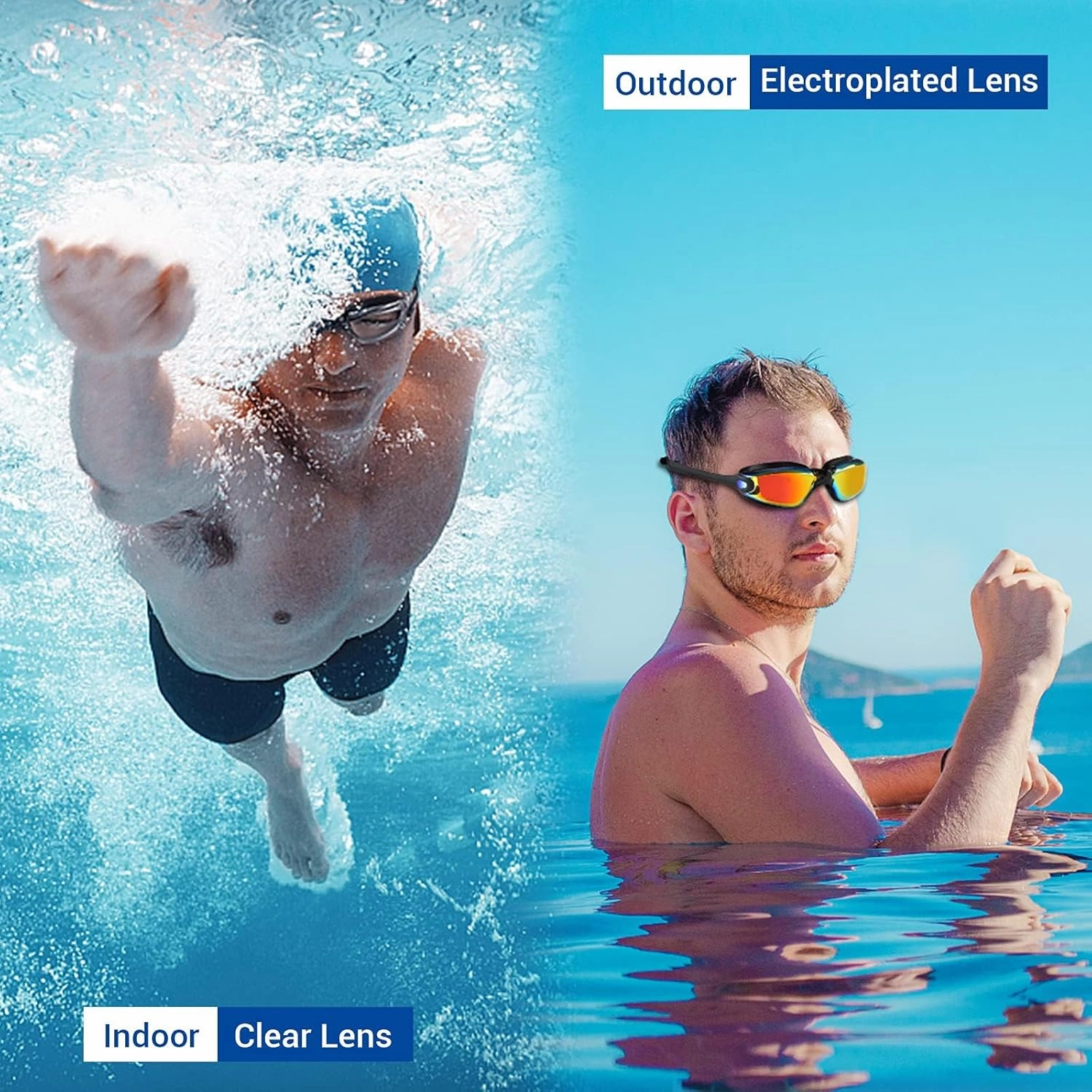 COOLOO Swim Goggles, 2 Pack Goggles Swimming Adult Swimming Goggles for Women Men Youth Teen Kids Anti Fog Anti-UV No Leaking