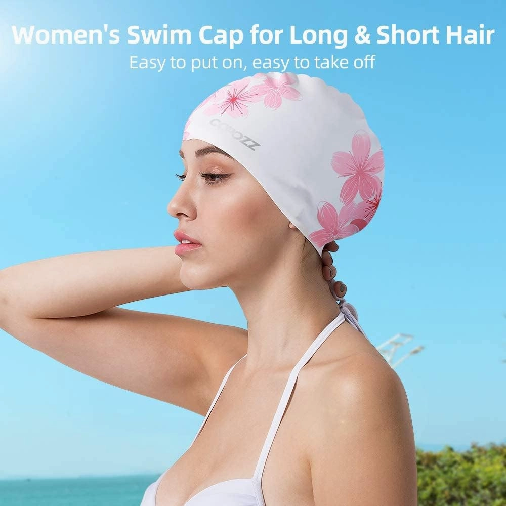 COPOZZ Stylish Silicone Swim Cap for Women  Comfortable, Durable, and Hair-Protecting Design