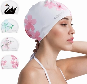 COPOZZ Stylish Silicone Swim Cap for Women  Comfortable, Durable, and Hair-Protecting Design