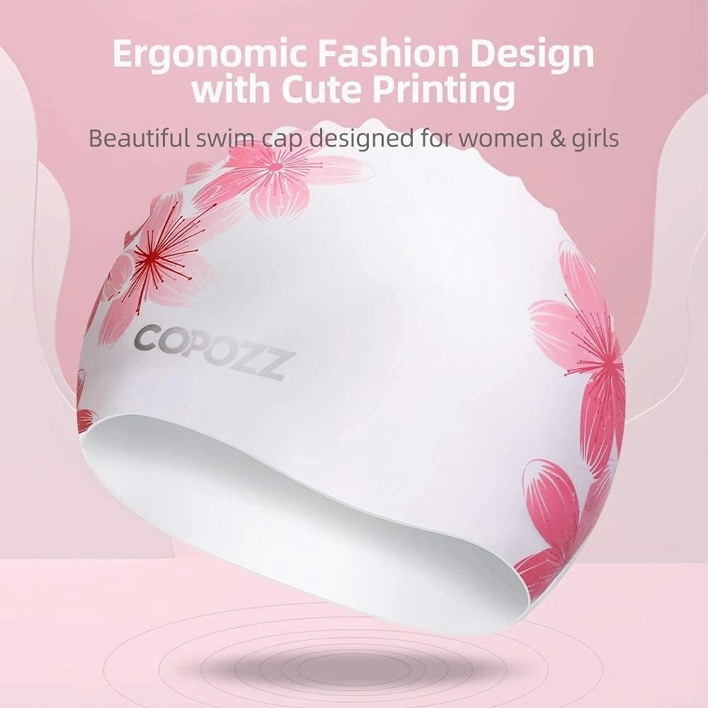 COPOZZ Stylish Silicone Swim Cap for Women  Comfortable, Durable, and Hair-Protecting Design