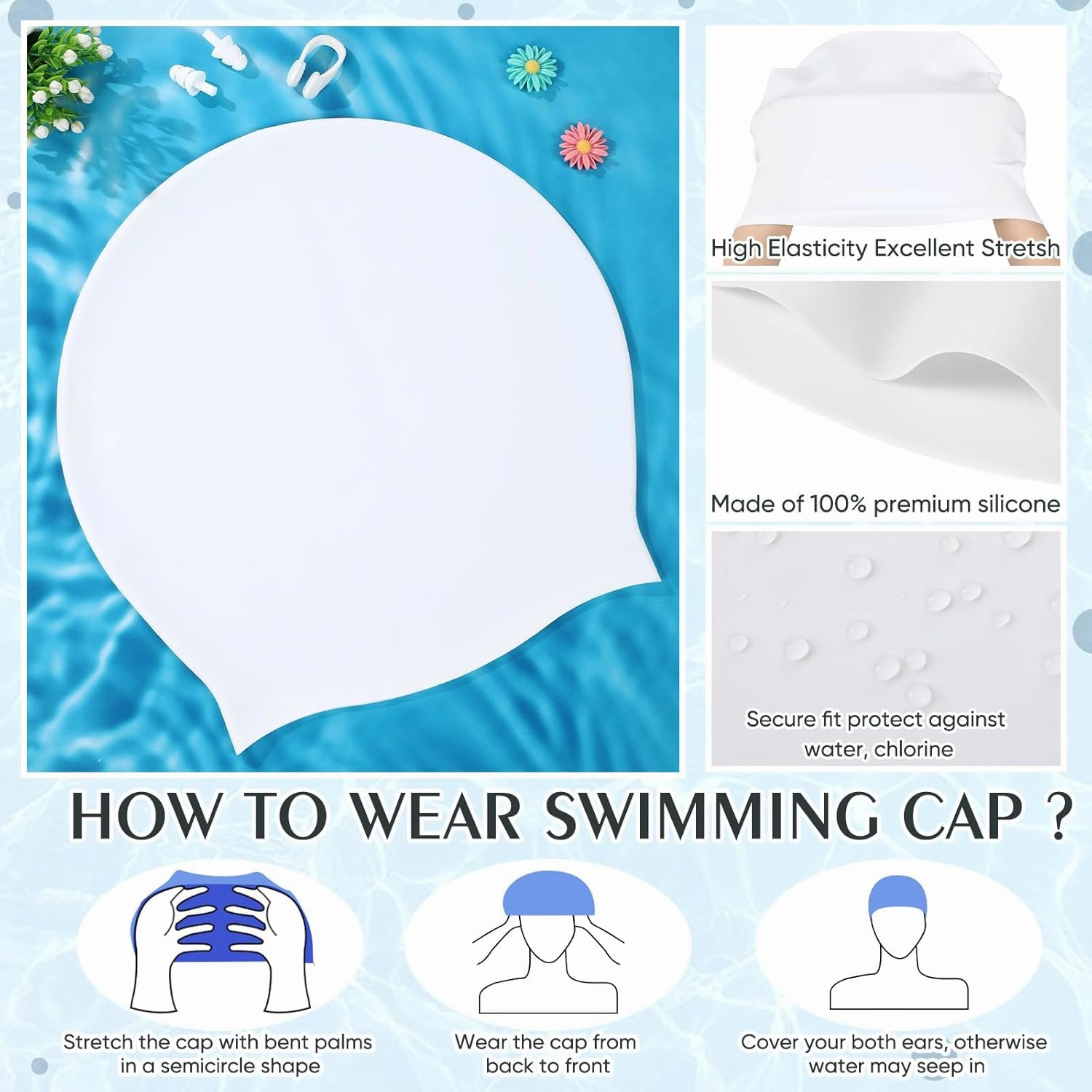 Coume Extra Large Swim Cap for Braids and Dreadlocks Waterproof Silicone Swimming Caps for Women Long Hair with Ear Plug and Nose Clip Suitable for Women Men Weaves Extensions Braids Curls