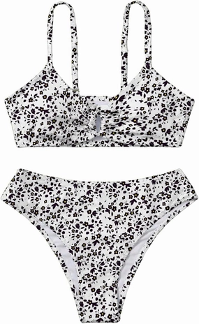 COZYEASE Girls' 2 Piece Ditsy Floral Print Knot Front Ruched Triangle Bikini Swimsuit