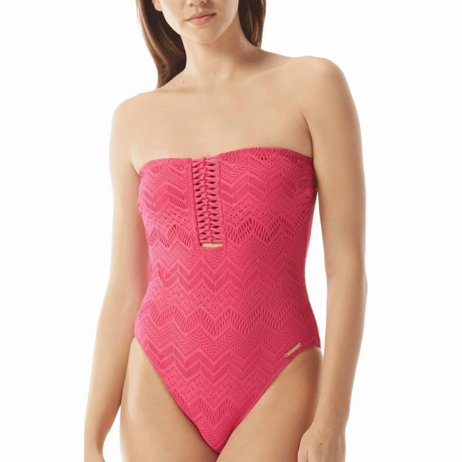 Crochet Bandeau One Piece Swimsuit In Dragon Fruit