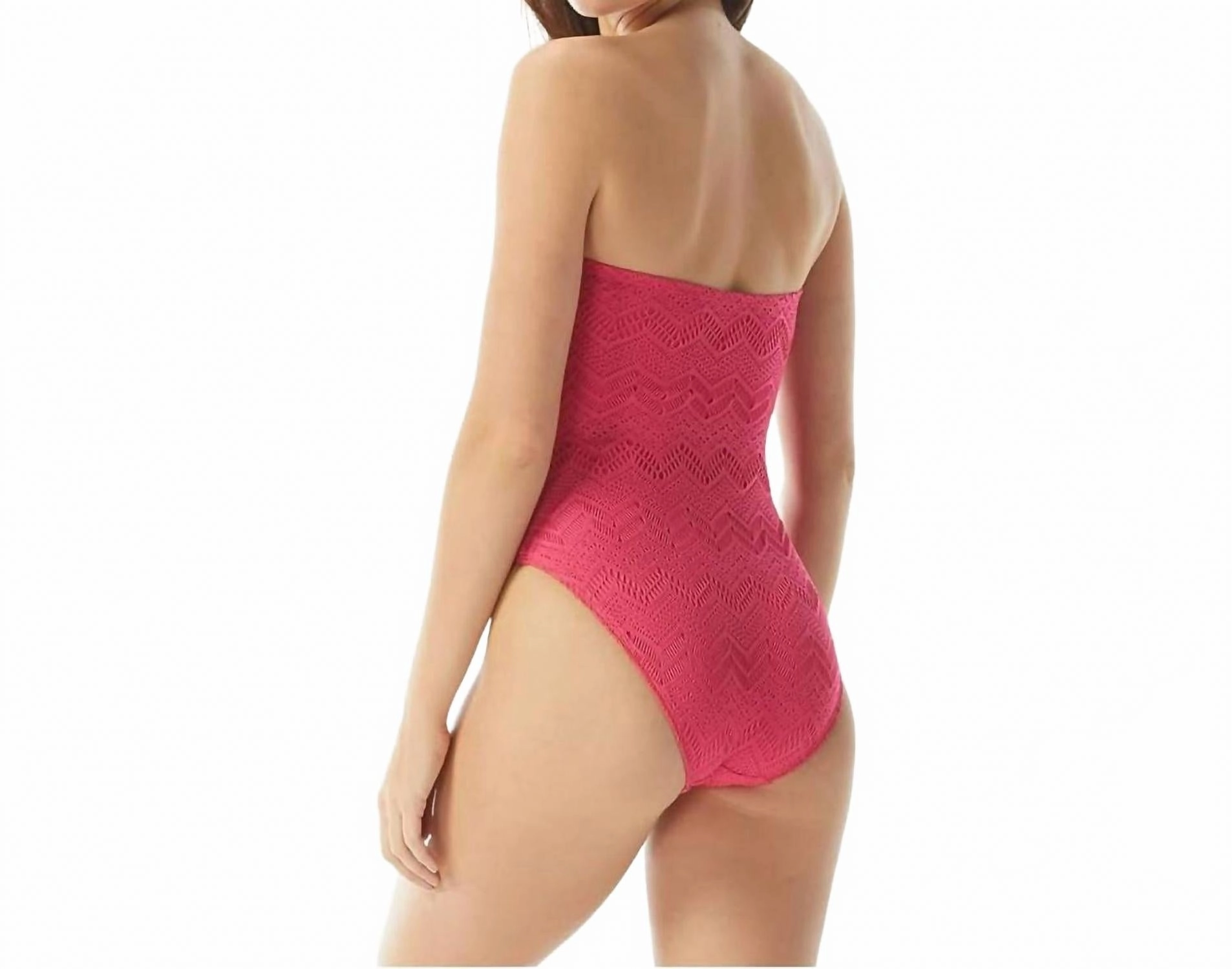 Crochet Bandeau One Piece Swimsuit In Dragon Fruit