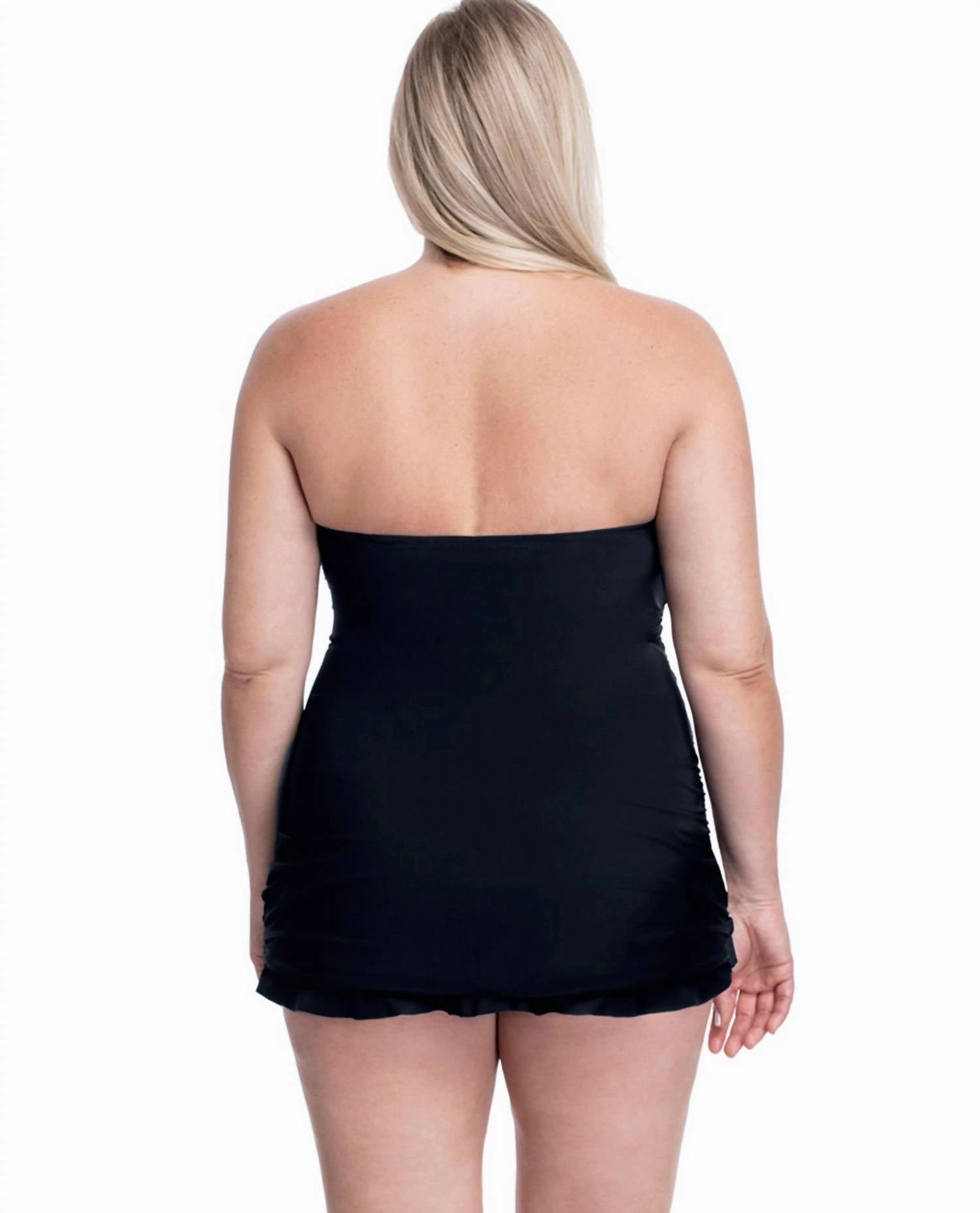 Cross Over Bandeau Strapless Swimdress In Tutti Frutti Black