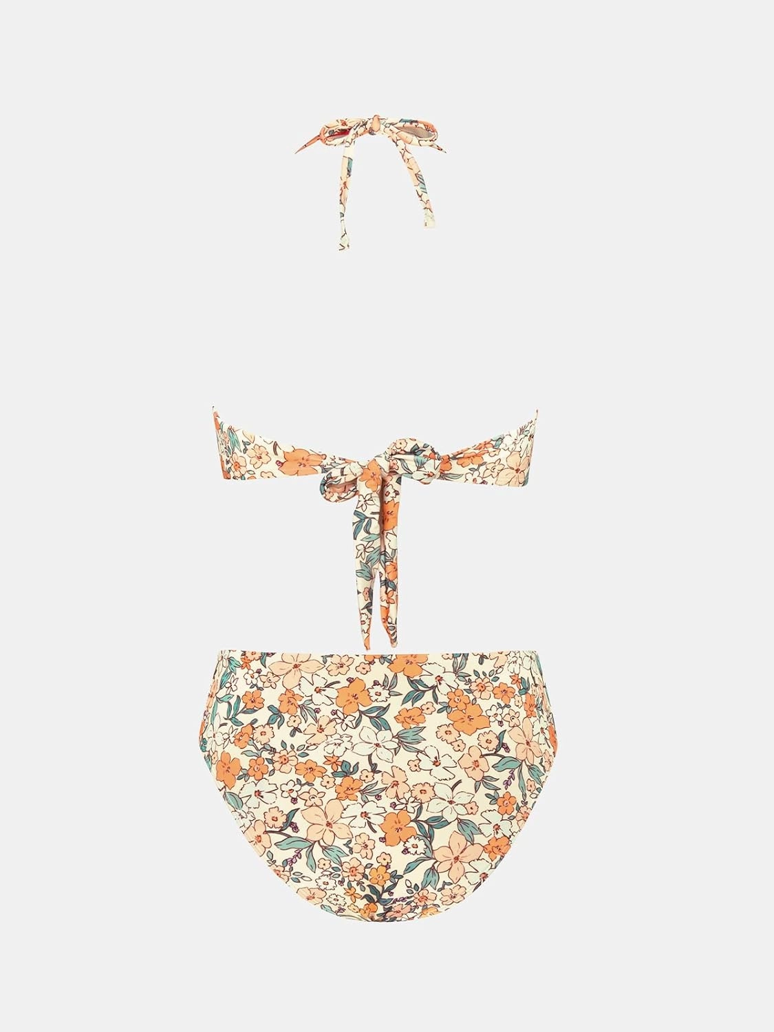 CUPSHE Bikini Set for Women Two Piece Swimsuit Bandeau Top Back Tie Mid Waisted Bottom with Removable Shoulder Straps