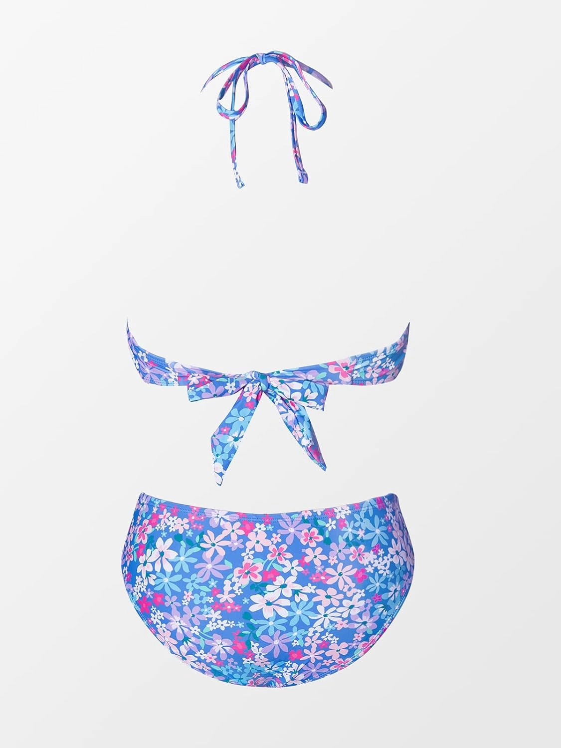 CUPSHE Bikini Set for Women Two Piece Swimsuit Bandeau Top Back Tie Mid Waisted Bottom with Removable Shoulder Straps