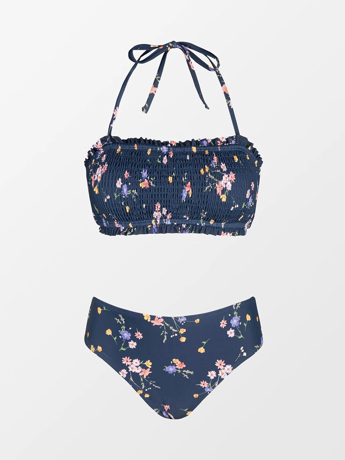 CUPSHE Bikini Set for Women Two Piece Swimsuit Bandeau Top Back Tie Mid Waisted Bottom with Removable Shoulder Straps