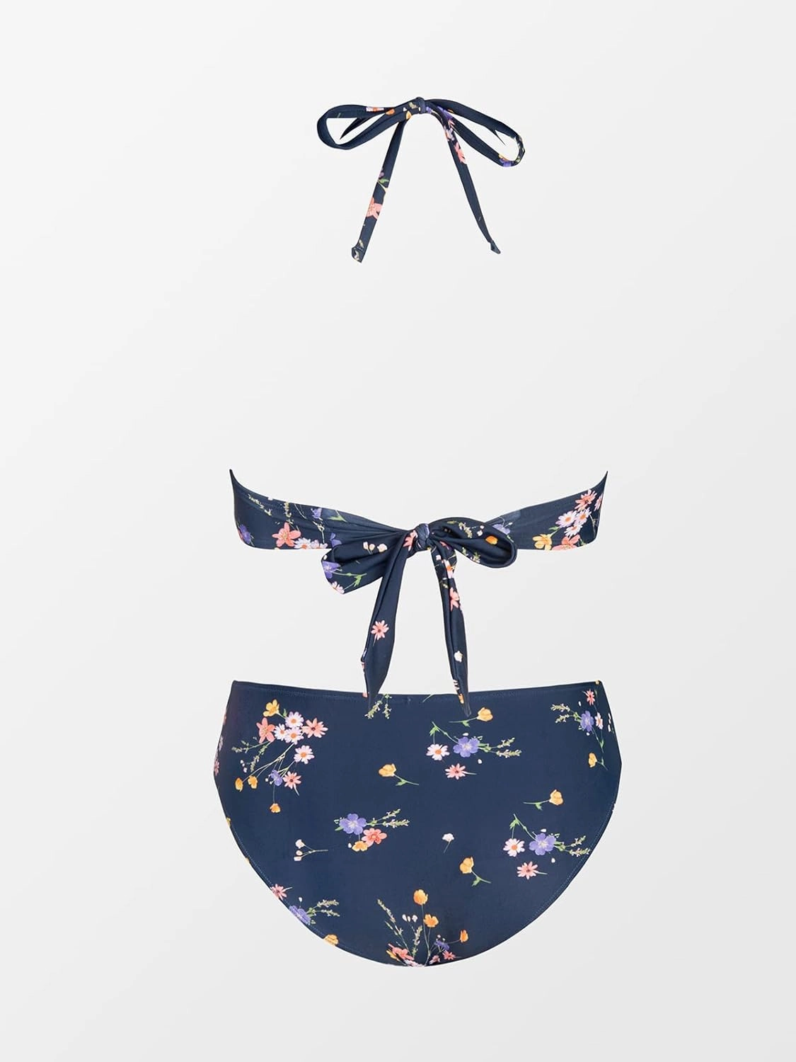 CUPSHE Bikini Set for Women Two Piece Swimsuit Bandeau Top Back Tie Mid Waisted Bottom with Removable Shoulder Straps