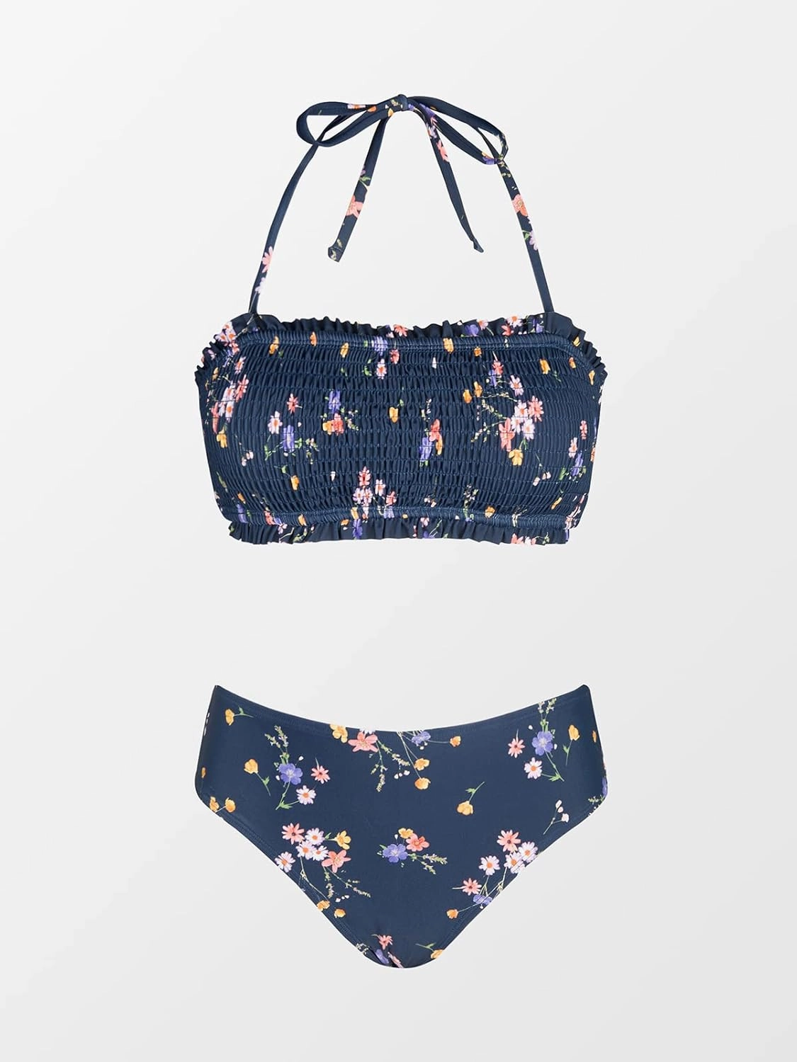 CUPSHE Bikini Set for Women Two Piece Swimsuit Bandeau Top Back Tie Mid Waisted Bottom with Removable Shoulder Straps