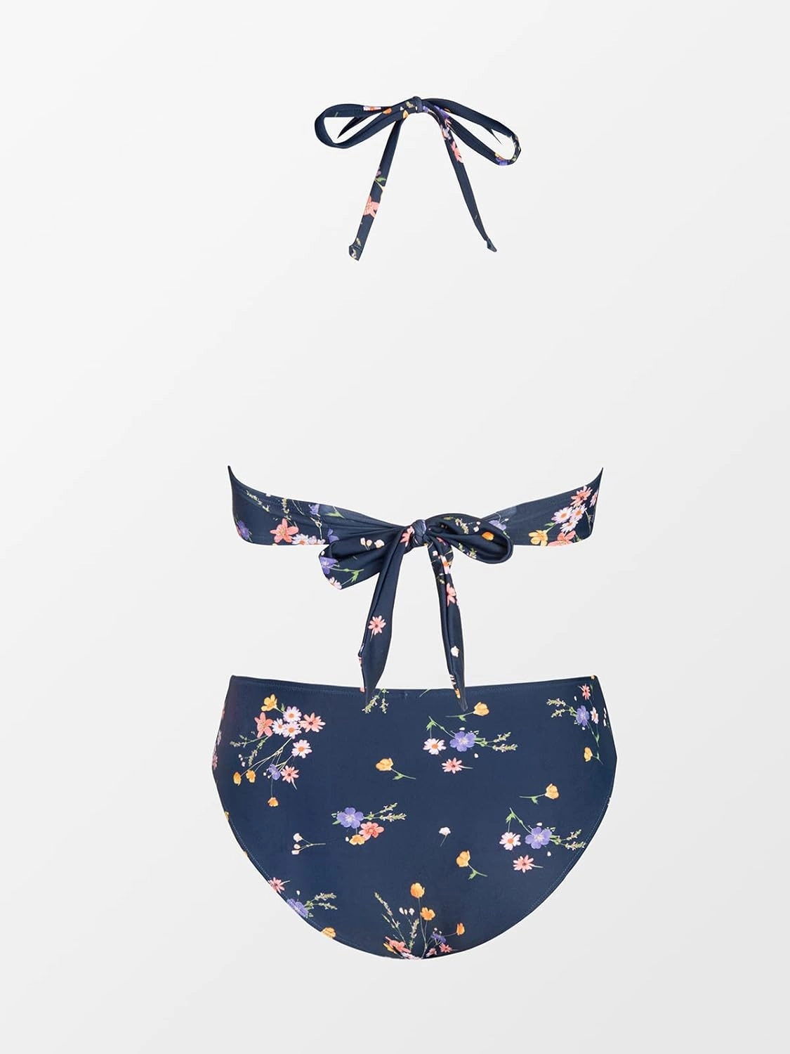 CUPSHE Bikini Set for Women Two Piece Swimsuit Bandeau Top Back Tie Mid Waisted Bottom with Removable Shoulder Straps