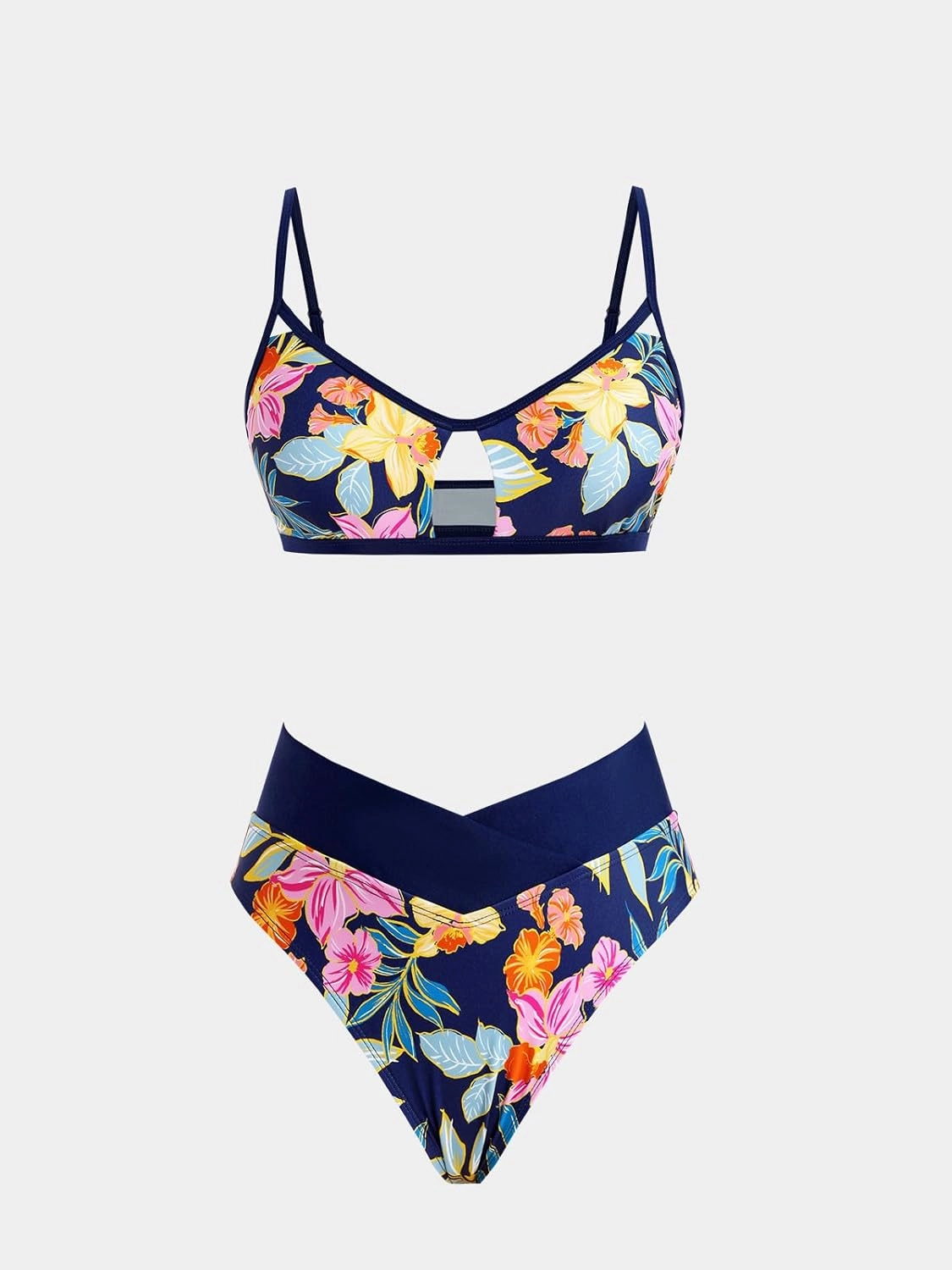 CUPSHE Bikini Set for Women Two Piece Swimsuits Cut Out High Waisted Scoop Neck V Cut Bottom