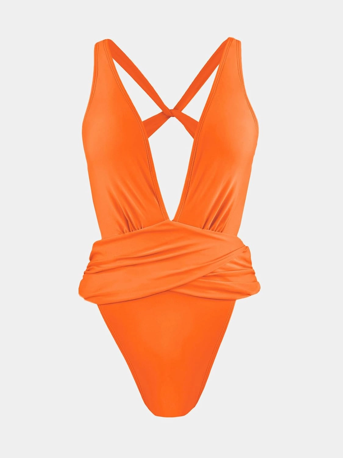 CUPSHE One Piece Swimsuit for Women Bathing Suit Cut Out Cross Back Tie Deep V Neck Ruched High Cut