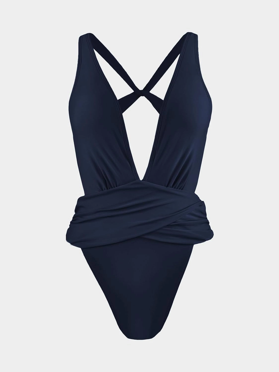 CUPSHE One Piece Swimsuit for Women Bathing Suit Cut Out Cross Back Tie Deep V Neck Ruched High Cut