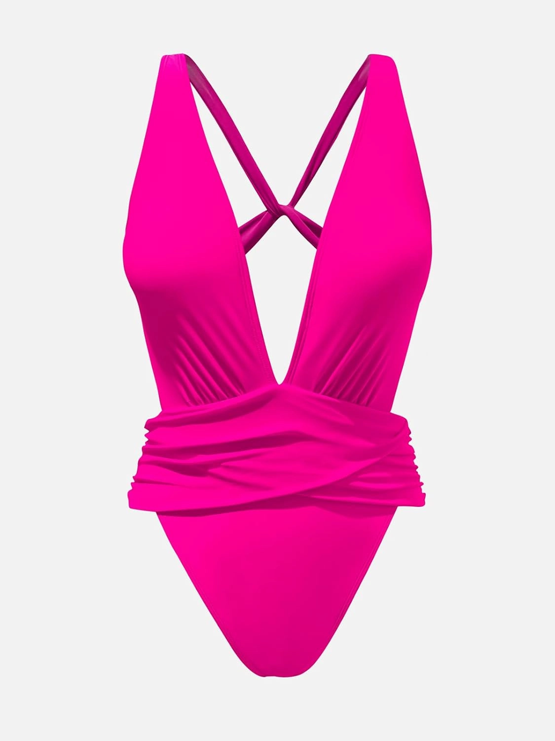 CUPSHE One Piece Swimsuit for Women Bathing Suit Cut Out Cross Back Tie Deep V Neck Ruched High Cut