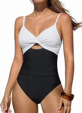 CUPSHE One Piece Swimsuit for Women Bathing Suits Twist Front Cutout Adjustable Straps Ruched Swimwear