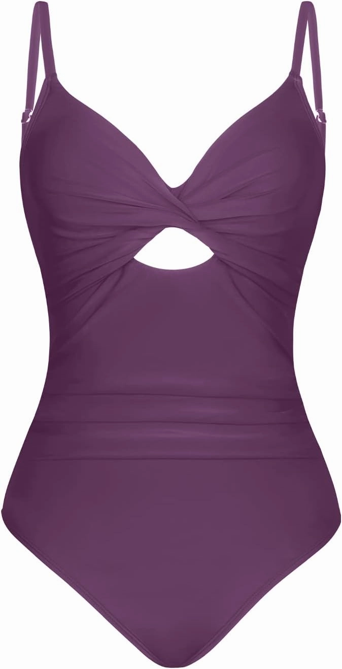 CUPSHE One Piece Swimsuit for Women Bathing Suits Twist Front Cutout Adjustable Straps Ruched Swimwear