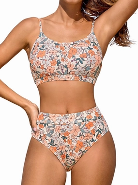 CUPSHE Women's Bikini Set Two Piece Swimsuits High Waisted Scoop Neck Spaghetti Adjustable Straps Textured