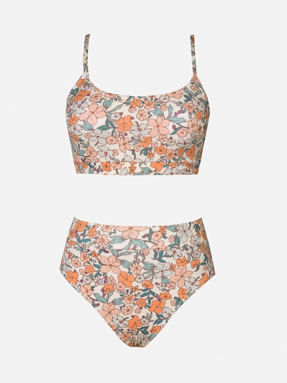 CUPSHE Women's Bikini Set Two Piece Swimsuits High Waisted Scoop Neck Spaghetti Adjustable Straps Textured