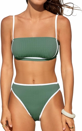CUPSHE Women's Bikini Sets Two Piece Swimsuit High Waisted Square Neck Back Hook Color Block Cheeky Bottom