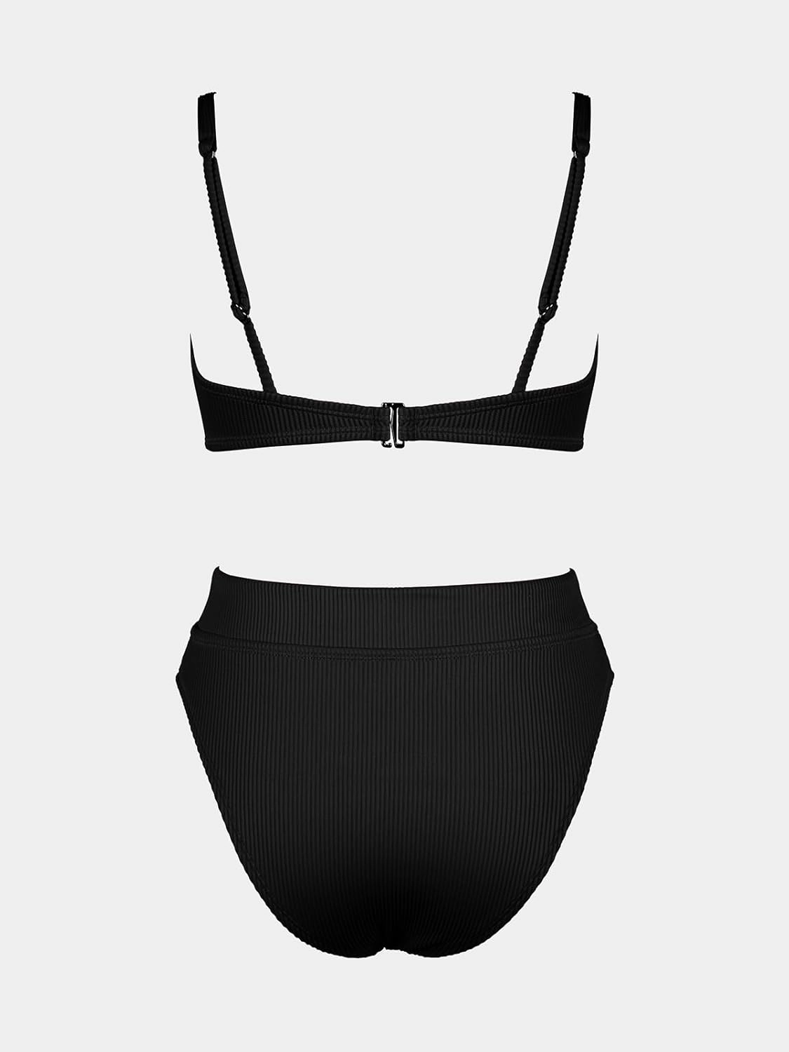 CUPSHE Women's Bikini Sets Two Piece Swimsuit High Waisted Square Neck Cutout Wide Straps Tank High Cut Cheeky Bottom