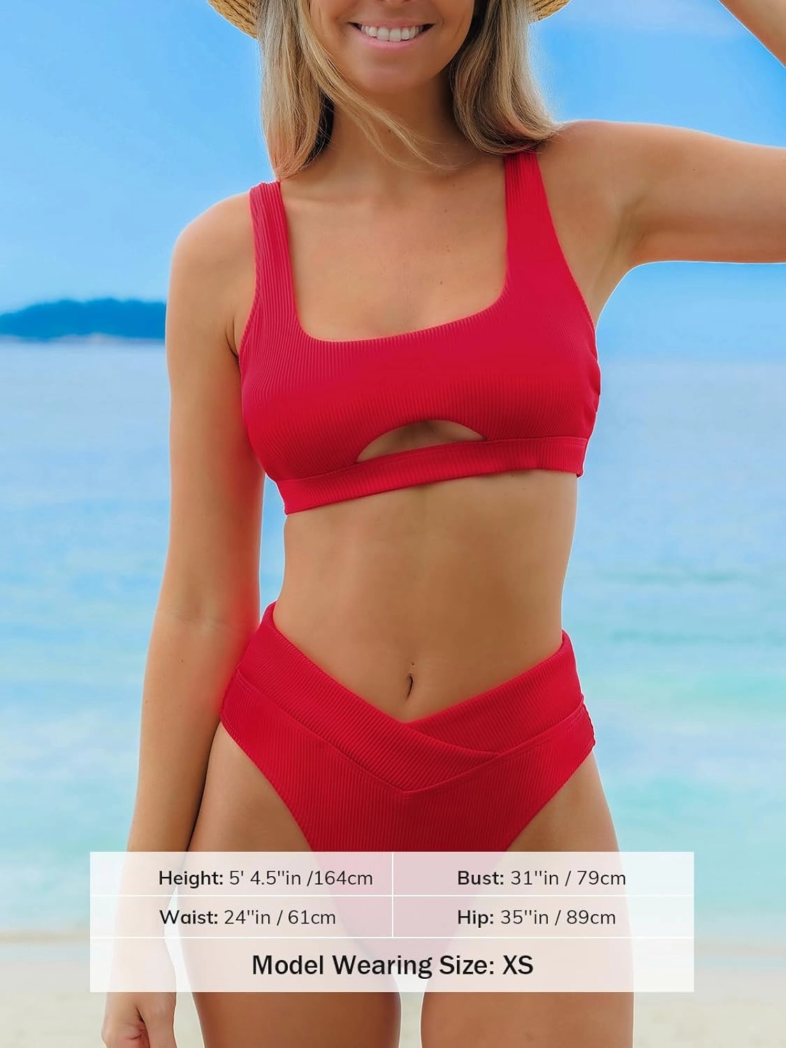 CUPSHE Women's Bikini Sets Two Piece Swimsuit High Waisted Square Neck Cutout Wide Straps Tank High Cut Cheeky Bottom