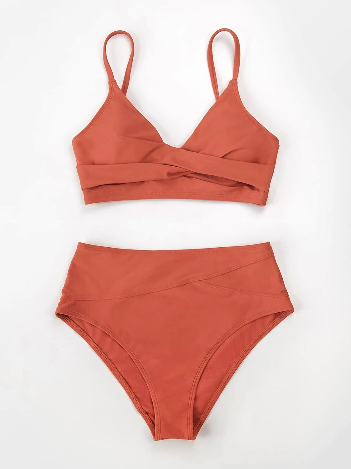 CUPSHE Women's Bikini Sets Two Piece Swimsuit High Waisted V Neck Twist Front Adjustable Spaghetti Straps Bathing Suit