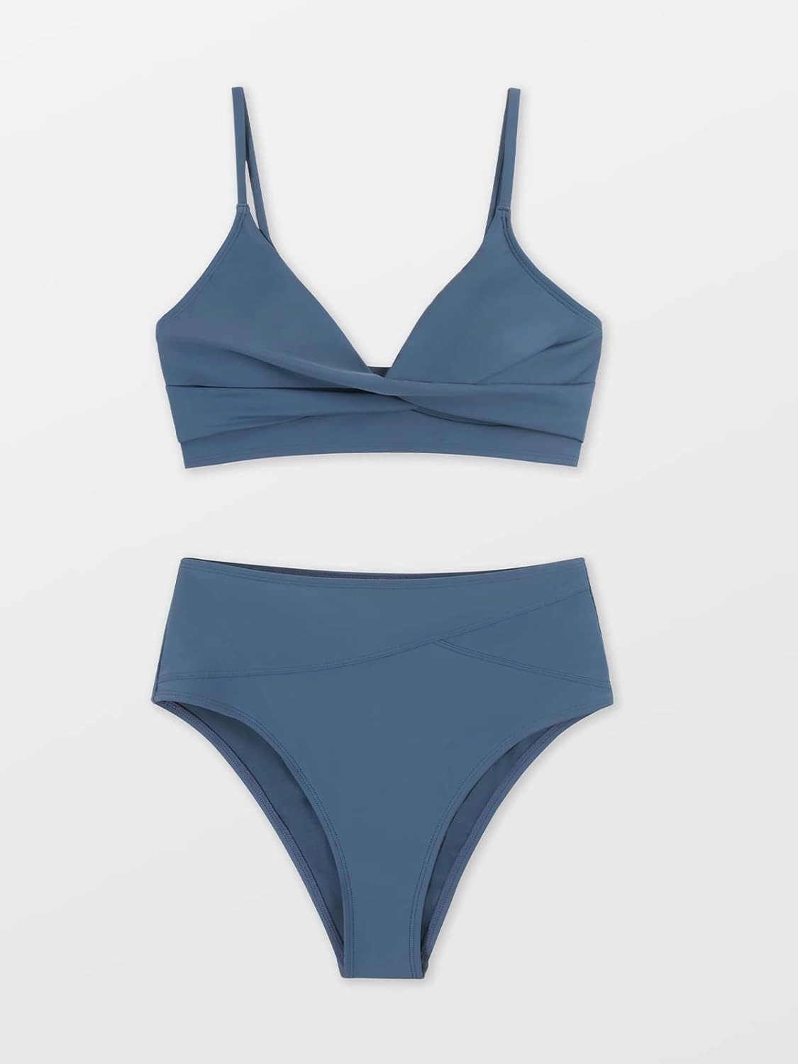 CUPSHE Women's Bikini Sets Two Piece Swimsuit High Waisted V Neck Twist Front Adjustable Spaghetti Straps Bathing Suit