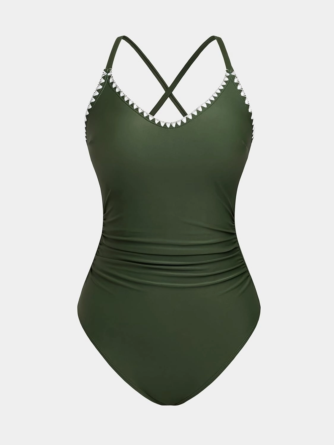 CUPSHE Women's One Piece Swimsuit Bathing Suit Scoop Neck Back Tie Shell Stitch Ruched Swimwear