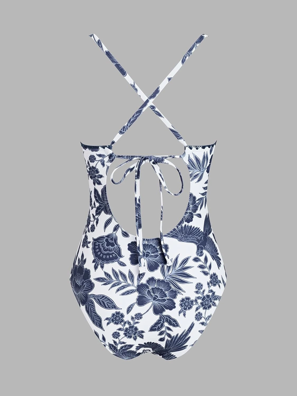 CUPSHE Women's One Piece Swimsuit Bathing Suit Scoop Neck Back Tie Shell Stitch Ruched Swimwear