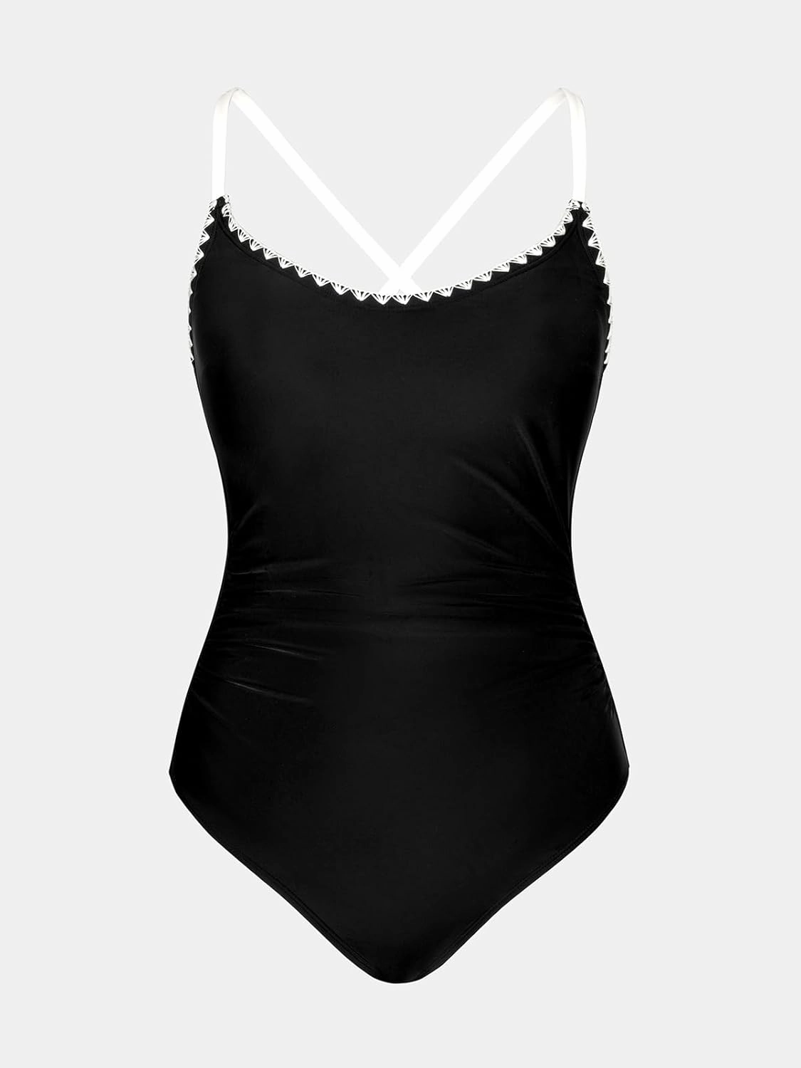 CUPSHE Women's One Piece Swimsuit Bathing Suit Scoop Neck Back Tie Shell Stitch Ruched Swimwear