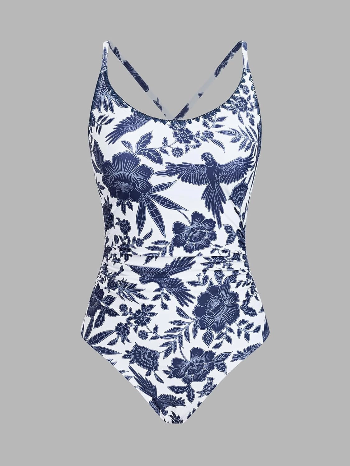 CUPSHE Women's One Piece Swimsuit Bathing Suit Scoop Neck Back Tie Shell Stitch Ruched Swimwear