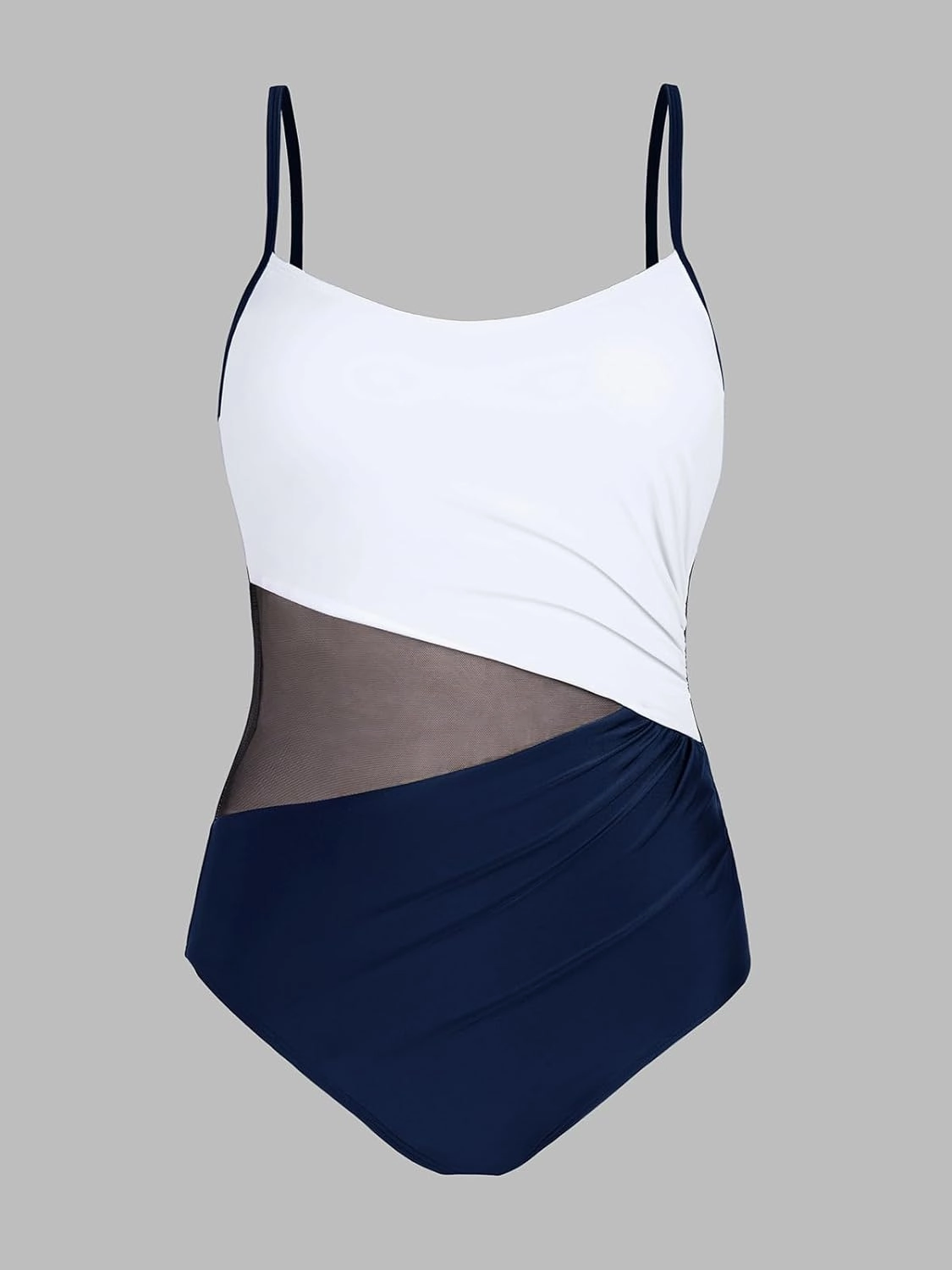 CUPSHE Women's One Piece Swimsuit Bathing Suit Scoop Neck Cutout Back Hook Color Block Mesh Swimwear