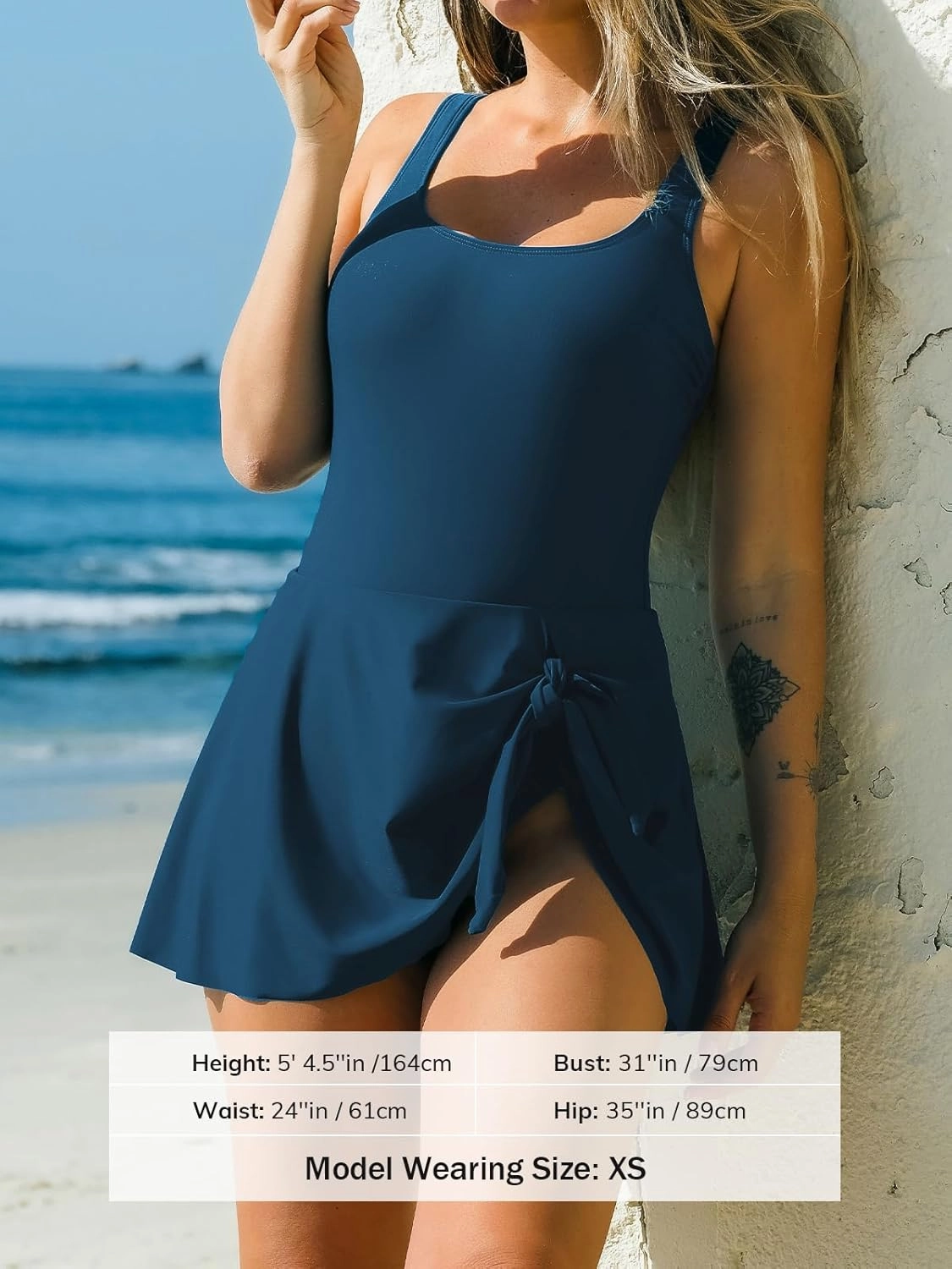 CUPSHE Women's One Piece Swimsuit Bathing Suit Scoop Neck Swimdress Wide Straps Tie Knot Swim Skirt