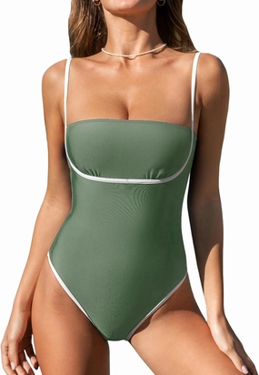 CUPSHE Women's One Piece Swimsuit Bathing Suit Square Neck Cutout Back Hook Color Block Cheeky Bottom