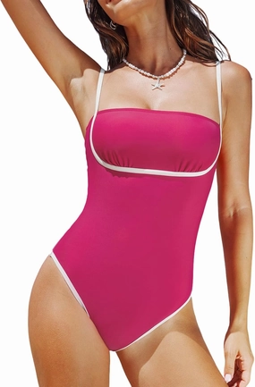 CUPSHE Women's One Piece Swimsuit Bathing Suit Square Neck Cutout Back Hook Color Block Cheeky Bottom