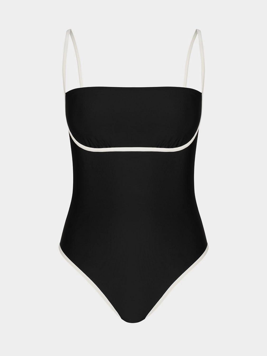 CUPSHE Women's One Piece Swimsuit Bathing Suit Square Neck Cutout Back Hook Color Block Cheeky Bottom