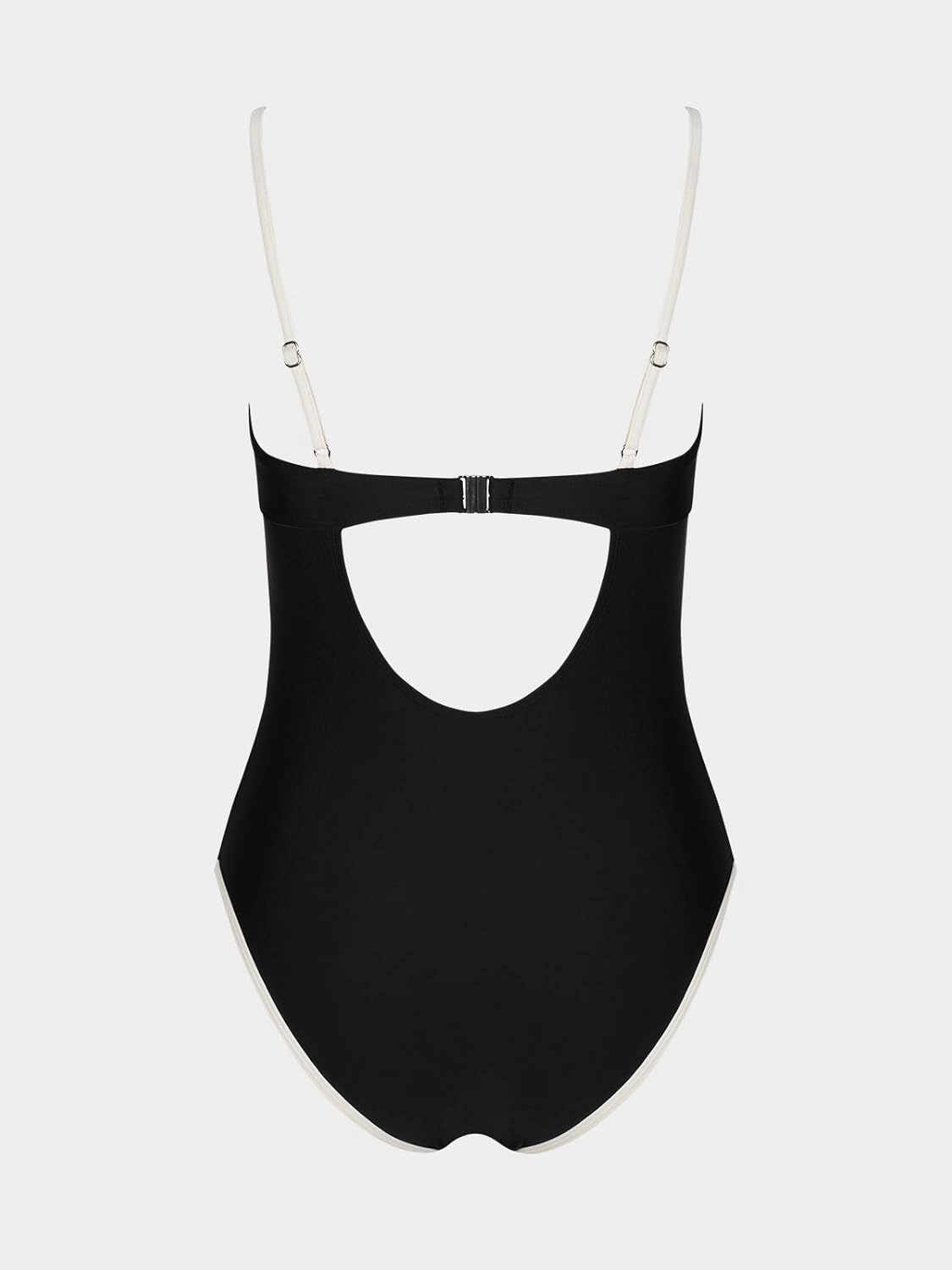 CUPSHE Women's One Piece Swimsuit Bathing Suit Square Neck Cutout Back Hook Color Block Cheeky Bottom