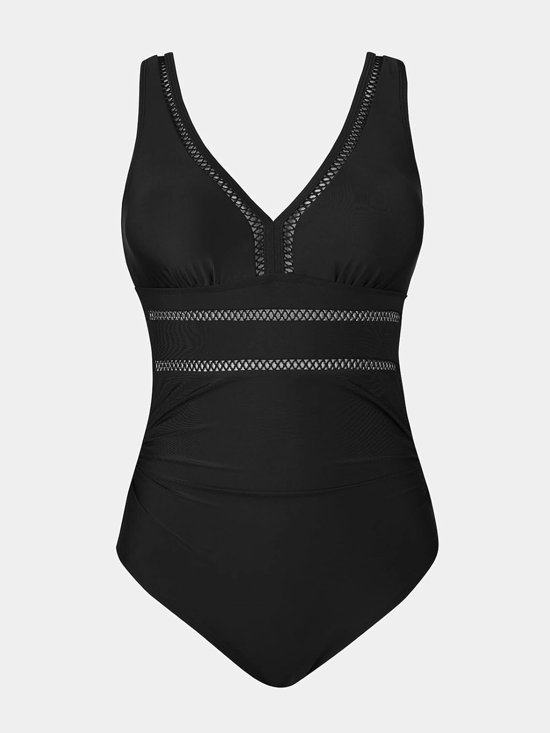 CUPSHE Women's One Piece Swimsuit Bathing Suit V Neck Adjustable Straps Ruched Mesh Back Hook