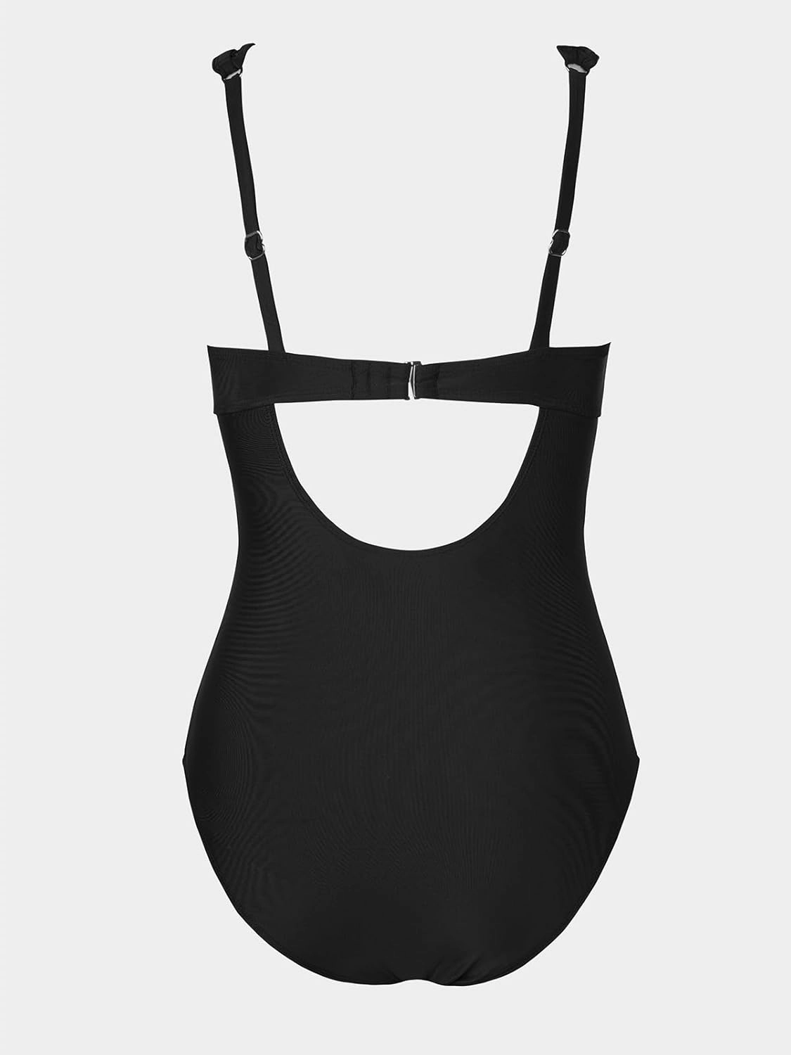 CUPSHE Women's One Piece Swimsuit Bathing Suit V Neck Adjustable Straps Ruched Mesh Back Hook