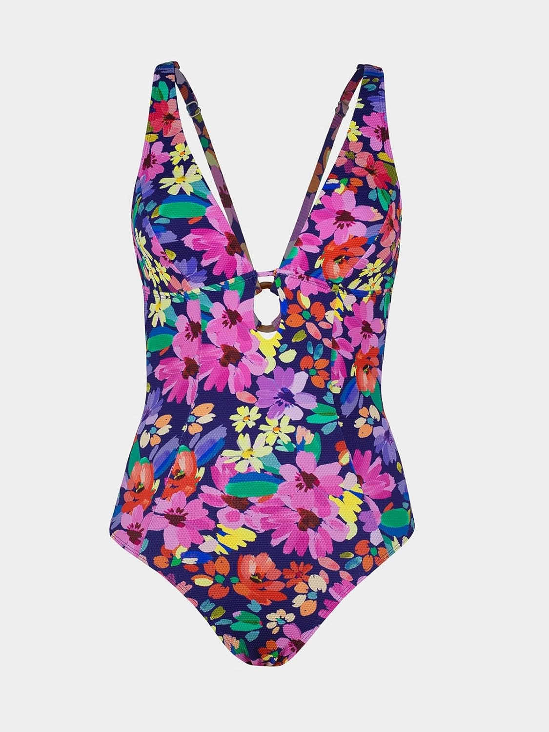 CUPSHE Women's One Piece Swimsuit Deep V Neck Keyhole Cutout O Ring Textured Bathing Suit