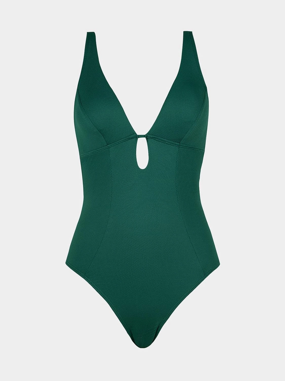 CUPSHE Women's One Piece Swimsuit Deep V Neck Keyhole Cutout O Ring Textured Bathing Suit