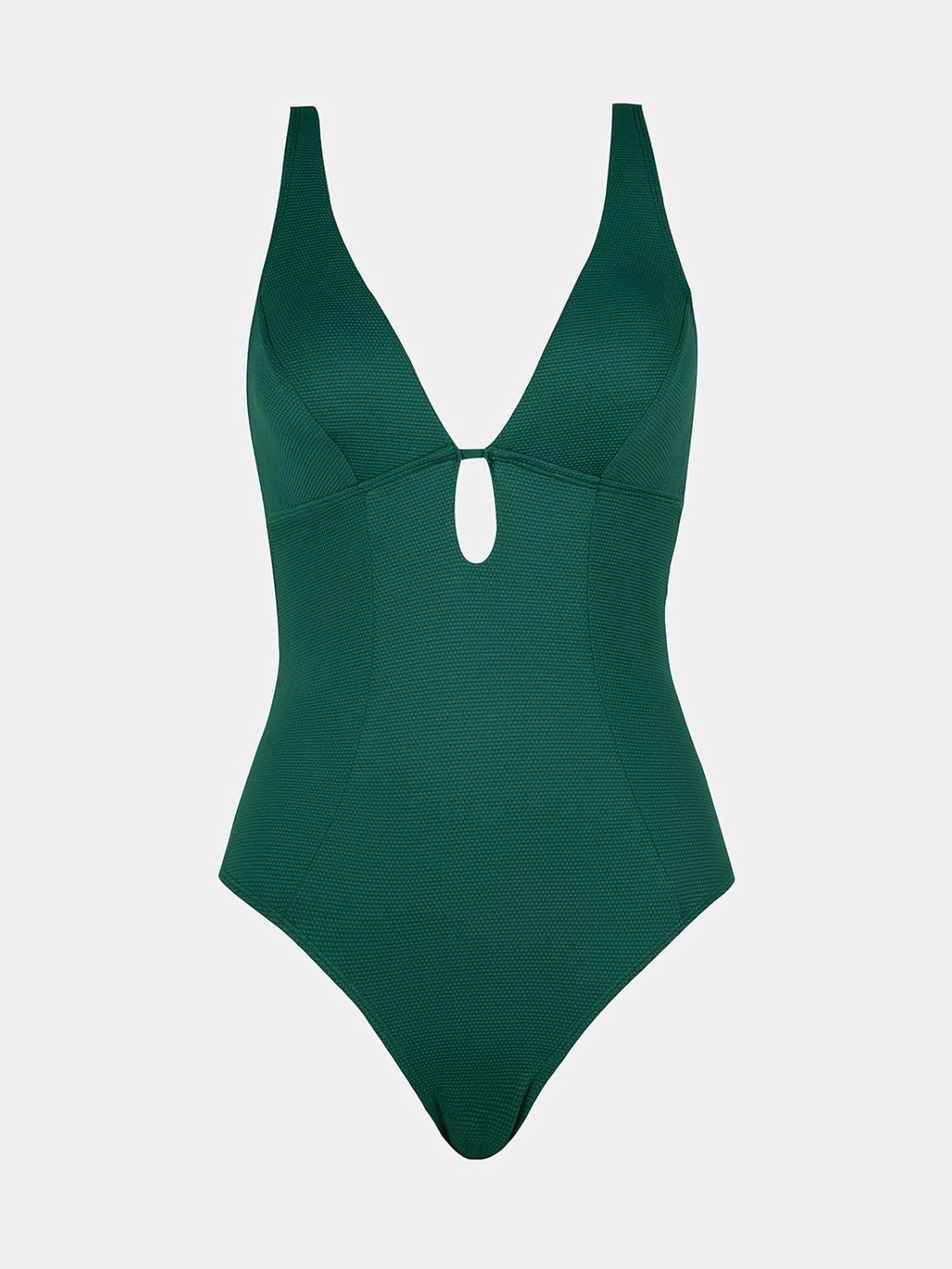 CUPSHE Women's One Piece Swimsuit Deep V Neck Keyhole Cutout O Ring Textured Bathing Suit