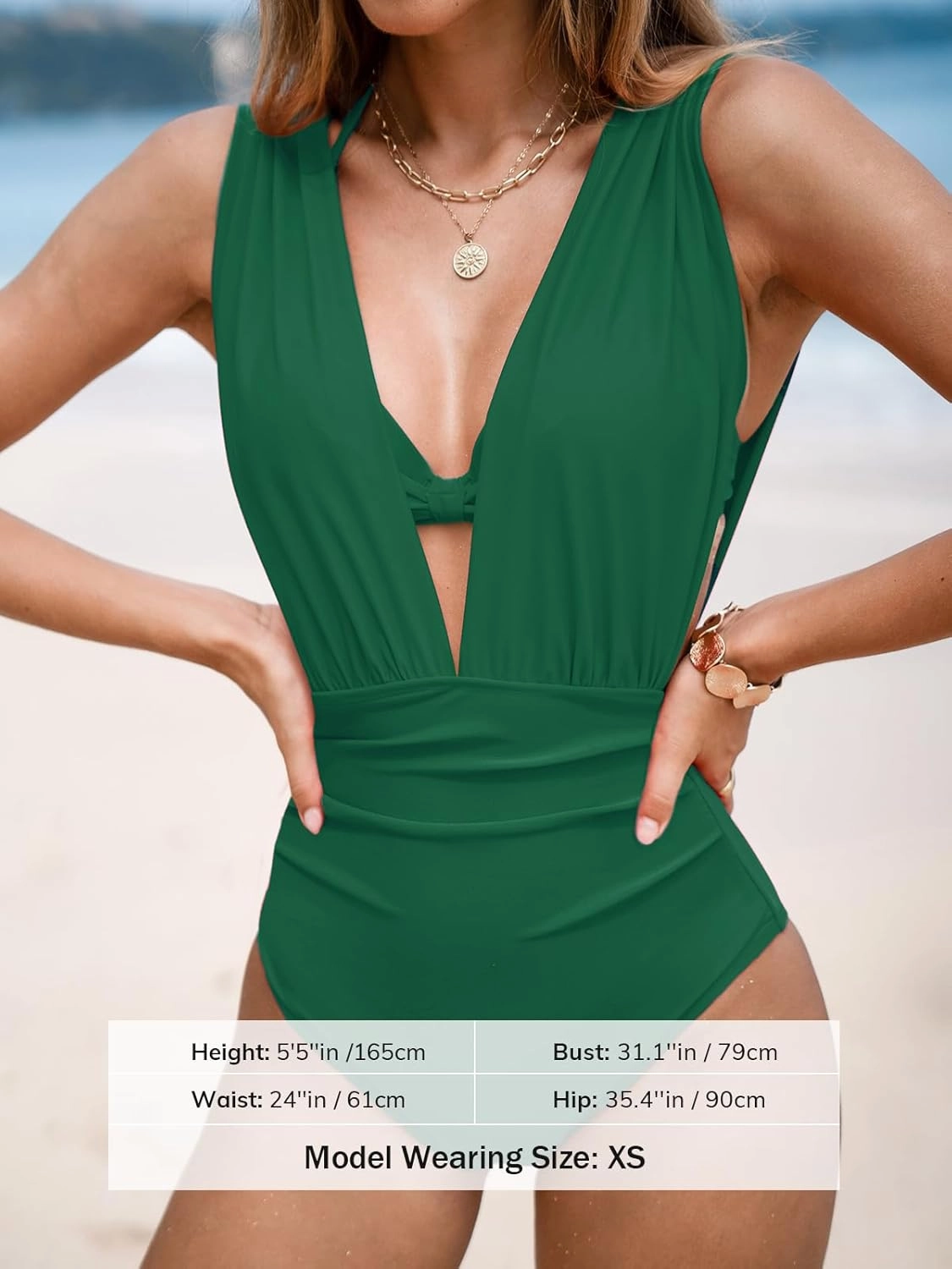 CUPSHE Women's One Piece Swimsuit Halter Plunging Neck Bathing Suit Wide Straps Underwire Ruched Back Hook