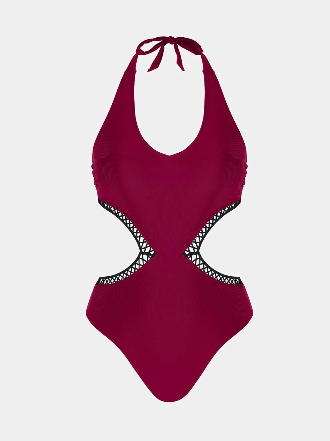 CUPSHE Women's One Piece Swimsuit Halter V Neck Side Cutout Monokini Bathing Suit Trapezoidal Lace Trim