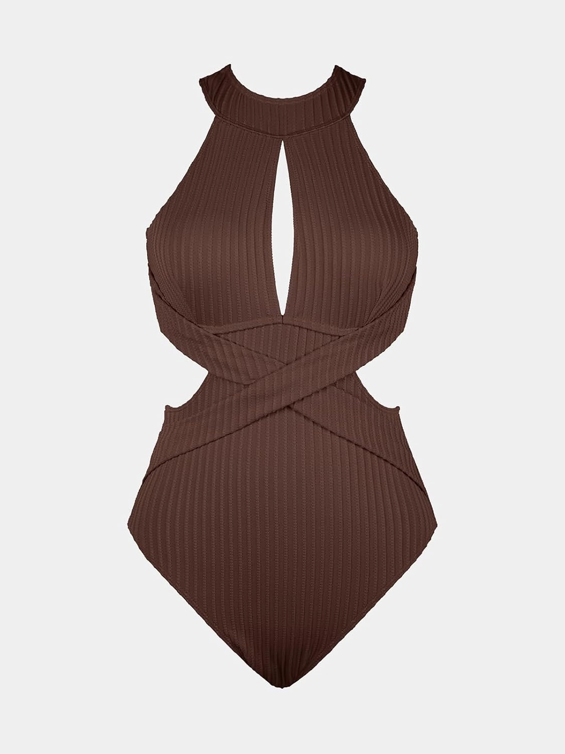 CUPSHE Women's One Piece Swimsuit High Neck Cutout Ribbed Texture Back Hook Hollow Wrapped