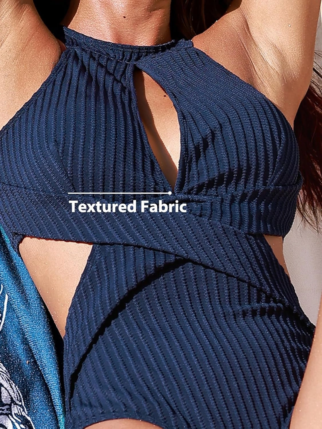 CUPSHE Women's One Piece Swimsuit High Neck Cutout Ribbed Texture Back Hook Hollow Wrapped