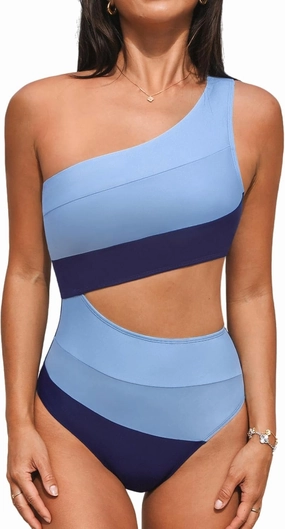 CUPSHE Women's One Piece Swimsuit One Shoulder Bathing Suit Cutout Color Block Swimwear