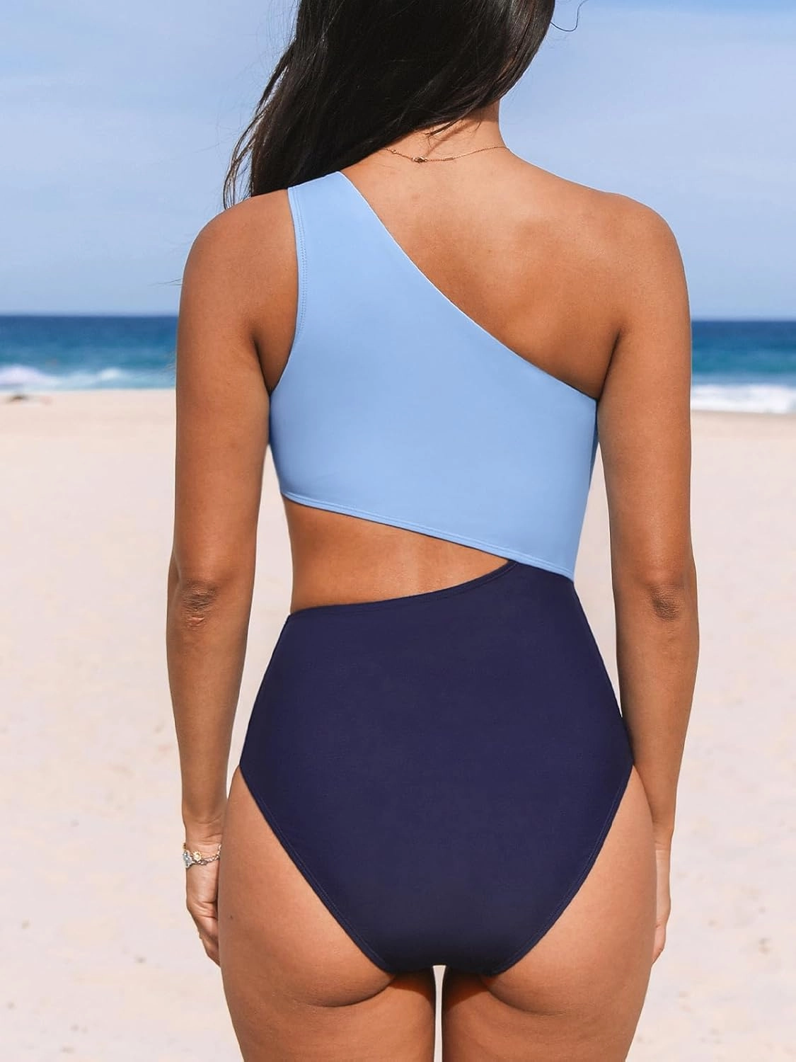 CUPSHE Women's One Piece Swimsuit One Shoulder Bathing Suit Cutout Color Block Swimwear